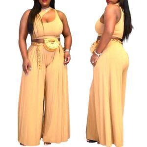 Womens' Plus Size Cross Neck One Shoulder Crop Top & Wide leg pants sz 1X